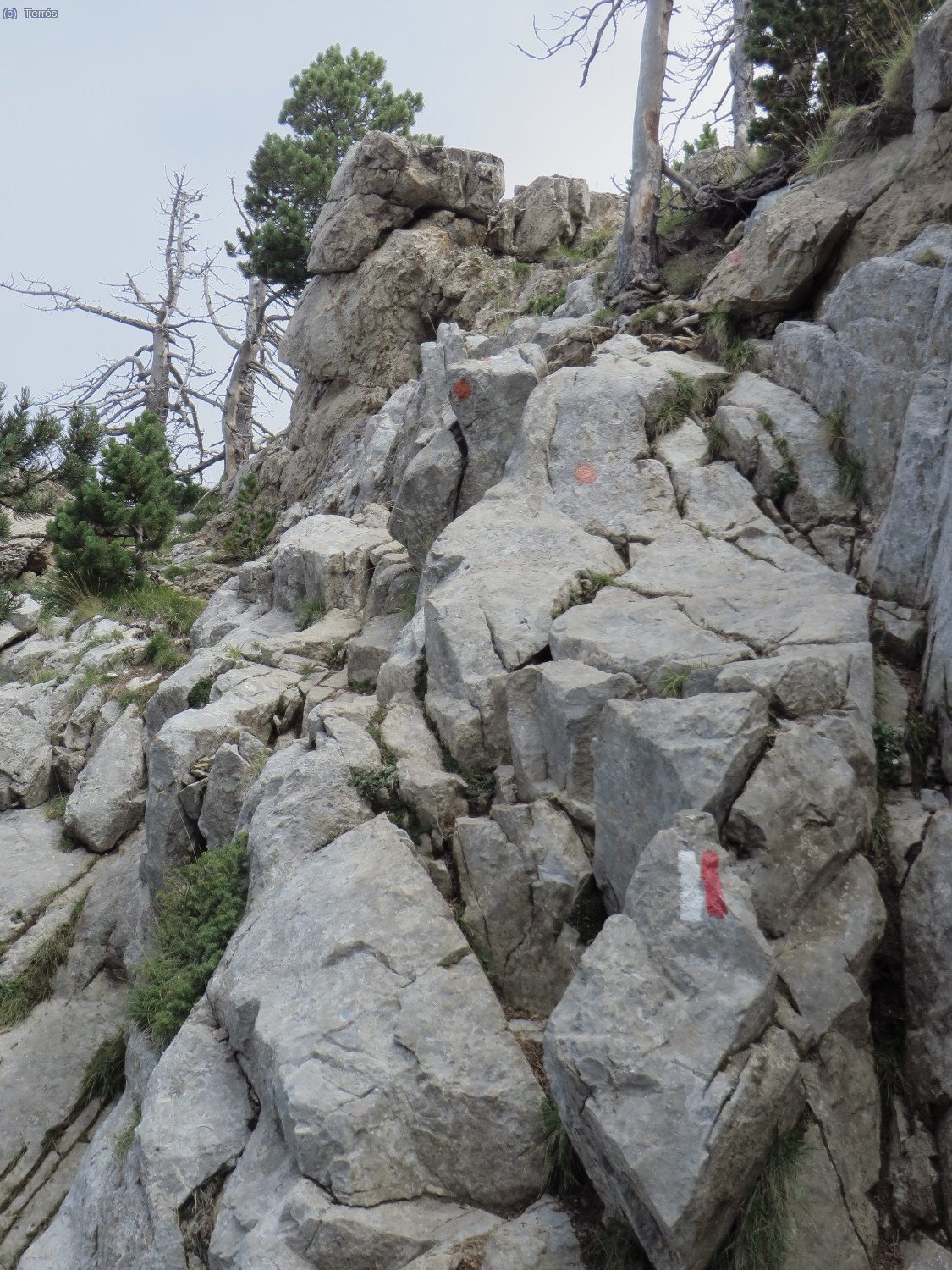 Pasos de roca en la subida a Les Penyes Altes de Moixeró