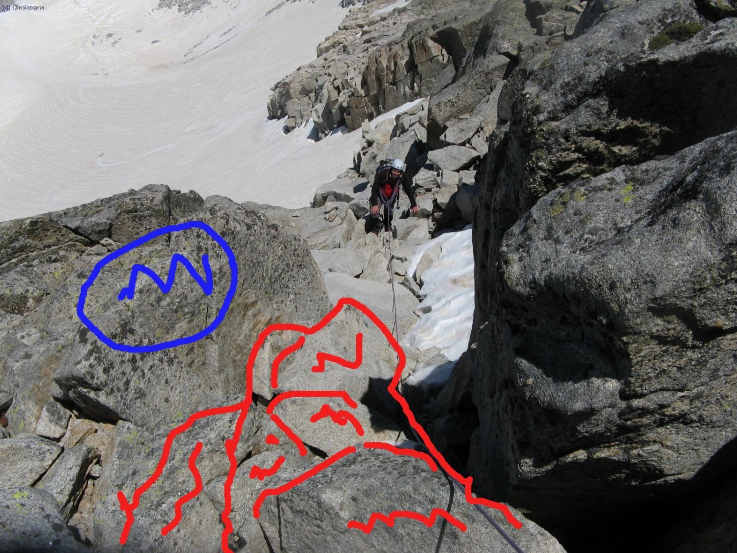 Mas o menos, todo lo marcado en rojo se fue abajo cuando estaba yo en medio. Y aun no se como, no lo recuerdo, fue muy rapido, lo marcado en azul creo que es donde acab&eacute; cogido