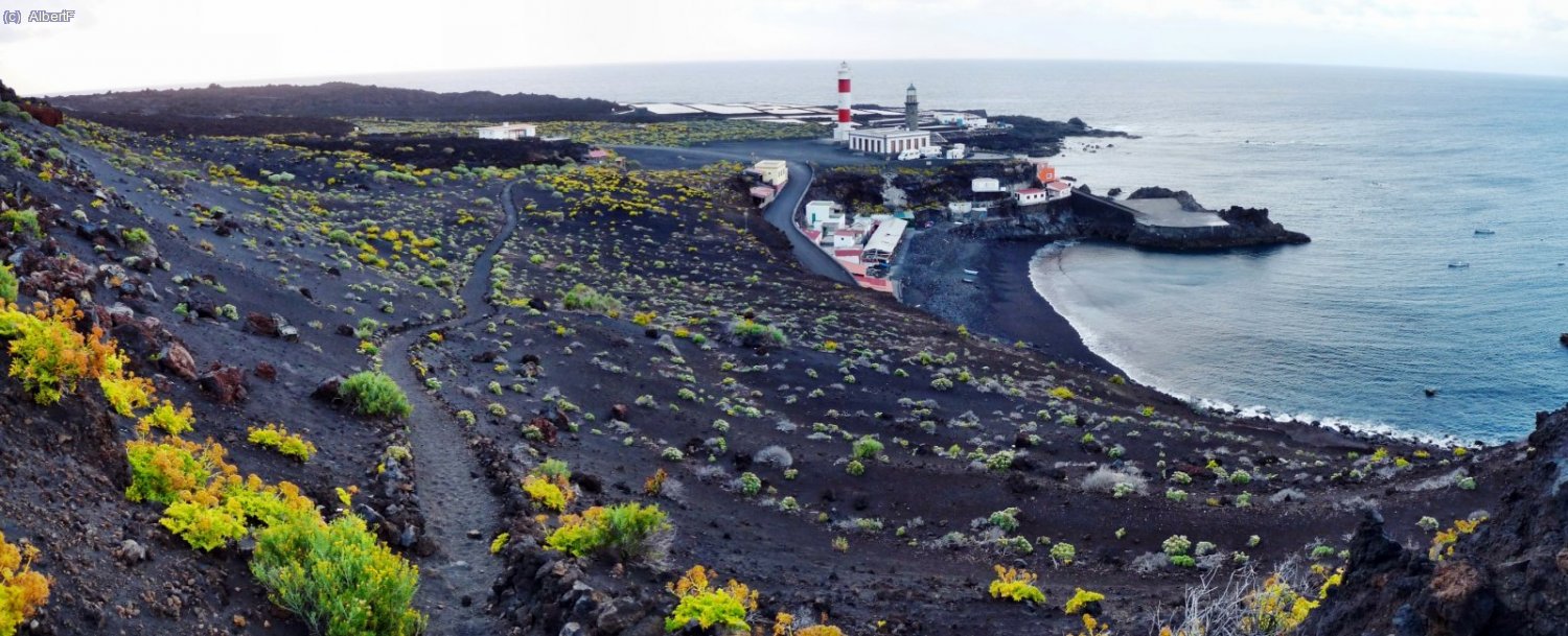 Far de Fuencaliente, punt d&acute;inici de la travessa de l&acute;illa. Una l&iacute;nea de bus deixa just al costat del far.