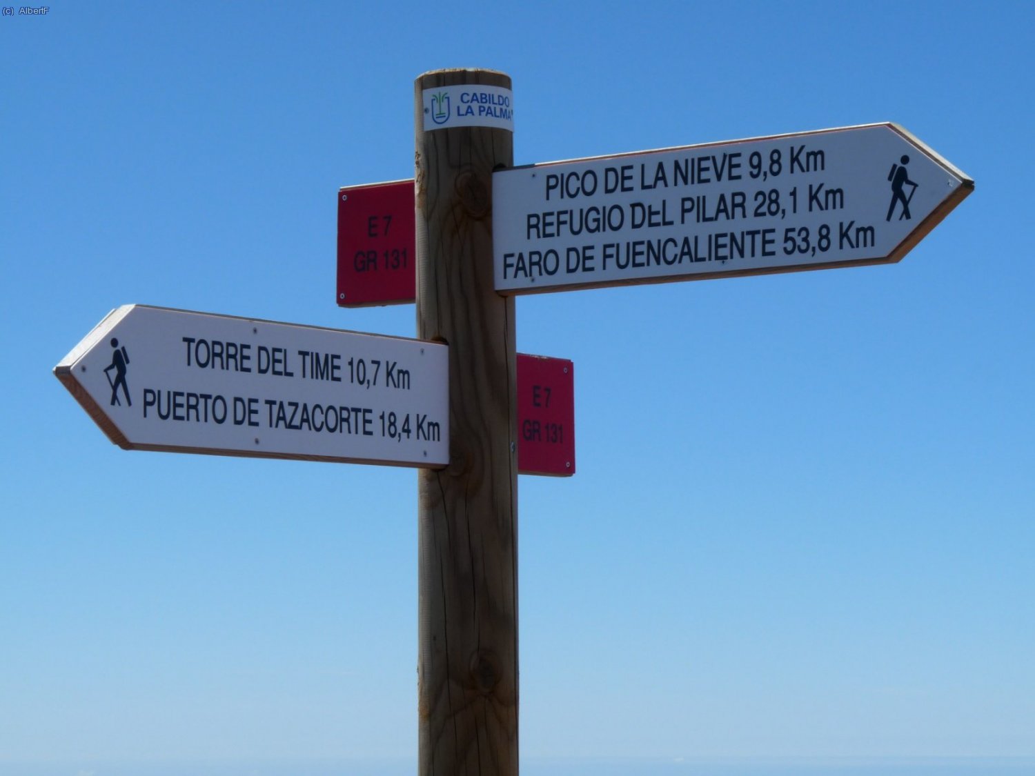 Pal indicador situat al cim del Roque de los Muchachos. El Bast&oacute;n ve del Far de Fuencaliente (53,8km) i acaba al Puerto de Tazacorte (18,4km)