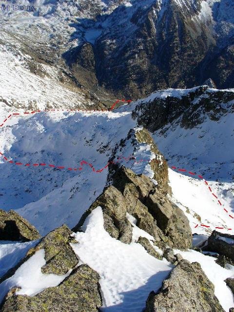 Ruta de ascenso desde la cumbre