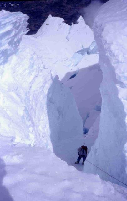 Rapelando el muro de la canaleta, de vuelta hacia el Campo 1.