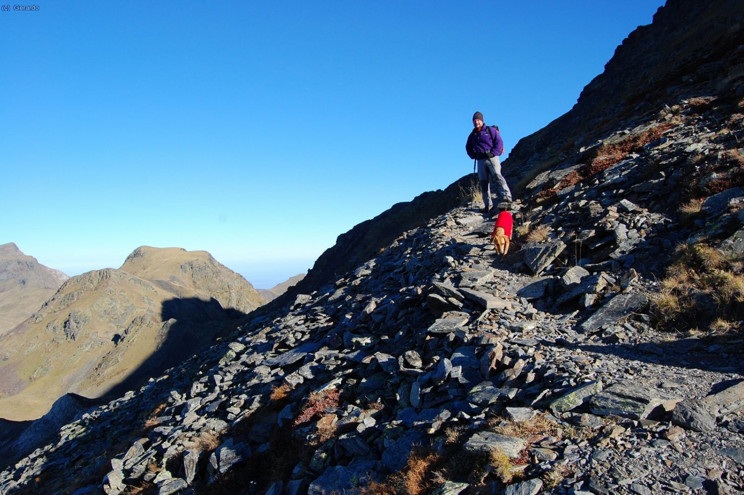 En eso estamos. Eso rojo es la Mel con su jersey monta&ntilde;ero, que tiene el pelo muy corto y es muy friolera...La verdad es que ha hecho fr&iacute;o invernal.