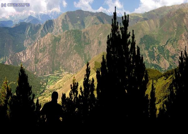 Panor&aacute;mica realizada desde la punta de les Roquetes (direcci&oacute;n oeste), que se encuentra en la GR11 que va desde Tavascan hasta Areu. GR11. Jun-2005.