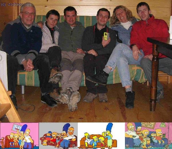 Los MadSimpsons: Tonimd, Kris, Jordi C, Waldo con su nuevo arva, Nicky y Zodiaco, en el sofá del bungalow