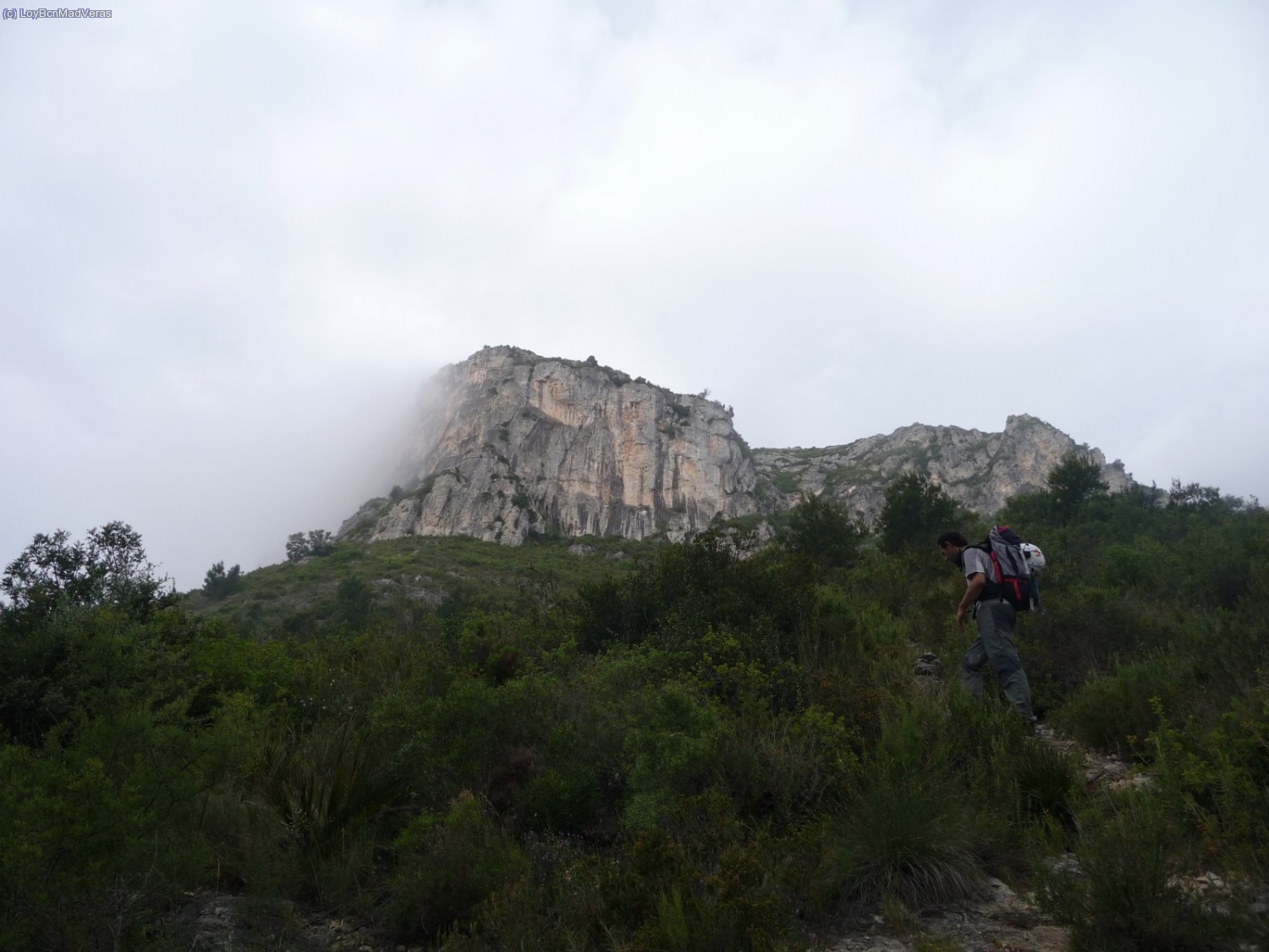 Mientras vamos ascendiendo por el PR C-84 (marcas verdes) la niebla nos deja ver de tanto en tanto el paisaje