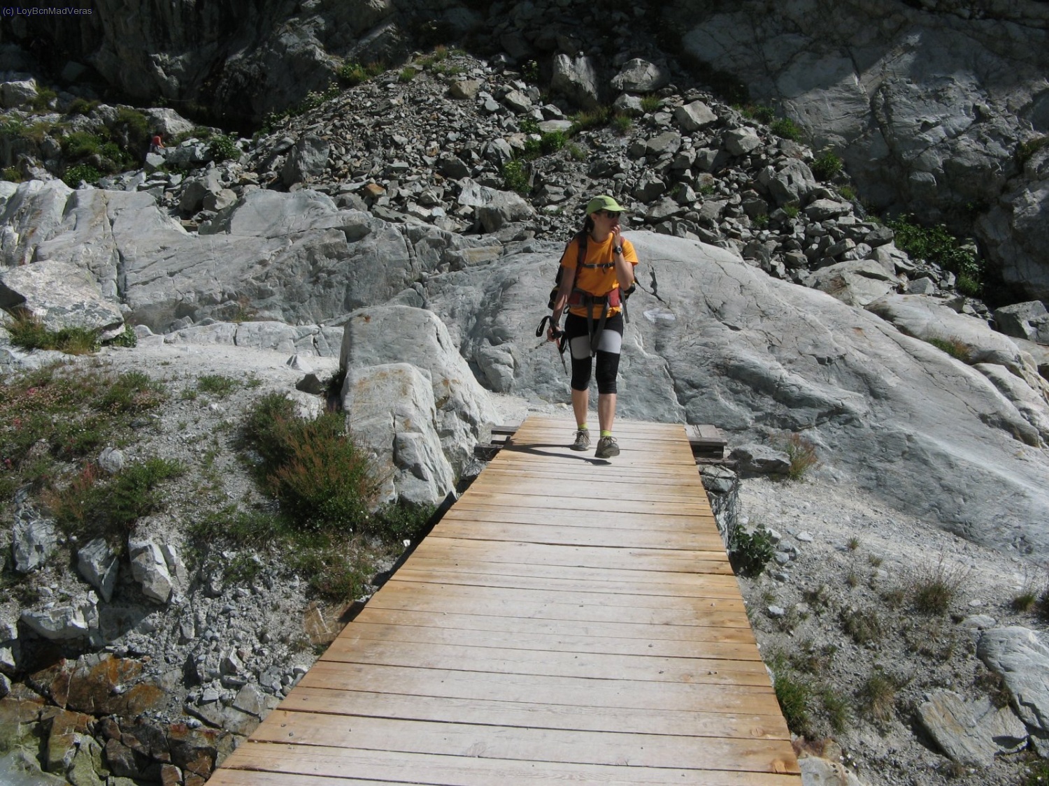 Pasarela para cruzar el barranco que baja del glacier blanc
