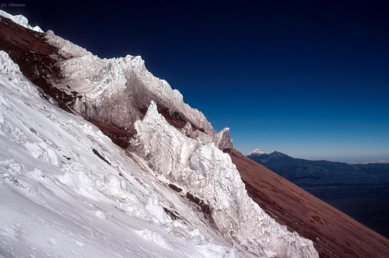 Glaciar del Cotopaxi. ALfondo, Ilinizas