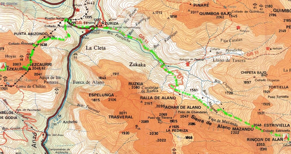 Mapa de la tercera etapa entre el collado de Estriviella y el ibon de Ezkaurre.