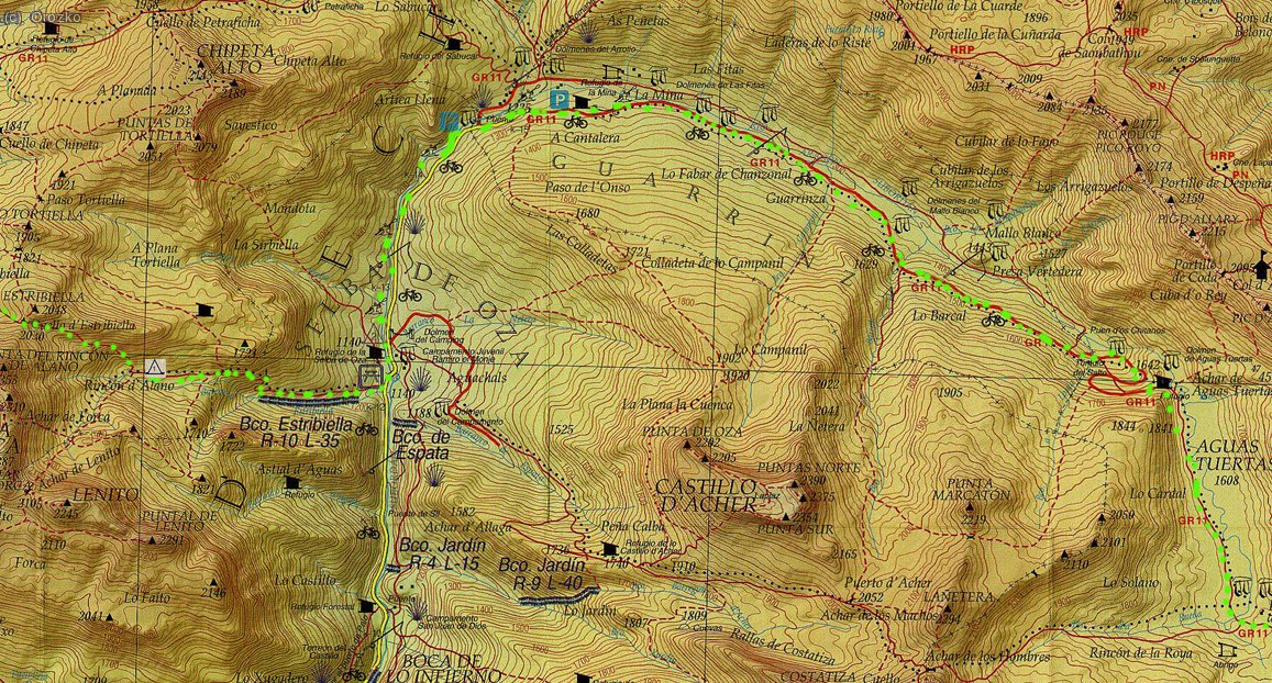 Mapa de la segunda etapa entre el ibon de estanes y el Collado de Estriviella
