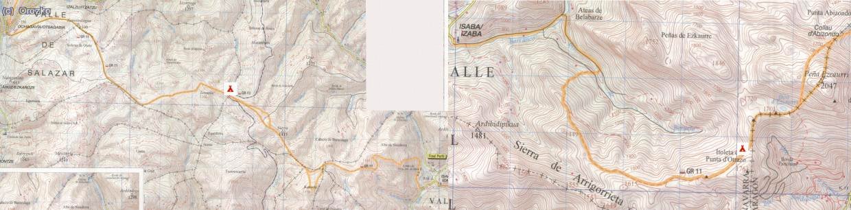 Mapa de los dos &uacute;ltimos dias. Entre Ezkaurre y Otsagabia.