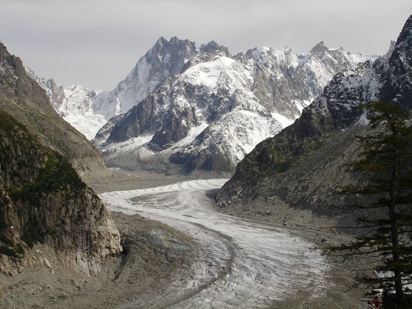 Mer de Glace i Les Grandes Jorasses al fons, des de Montenvers
