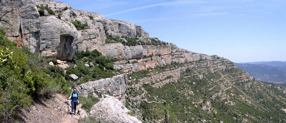 Caminat pel grau del Carabassal amb el cingle de Rodes al fons.