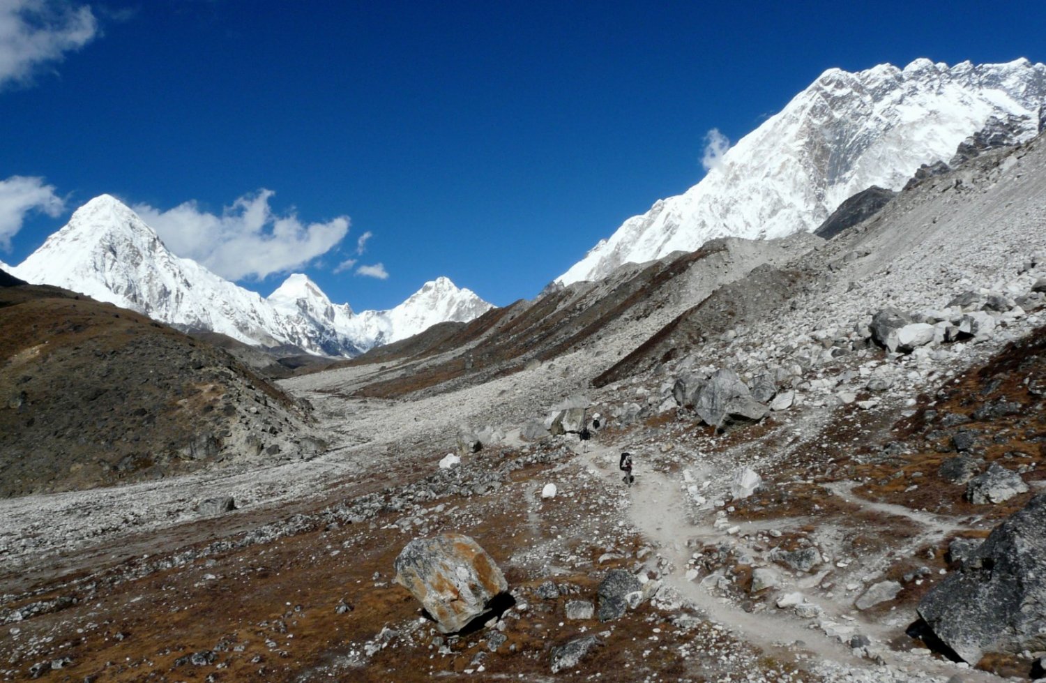 De izquierda a derecha: Pumori, Lingtren, Khumbutse y Nuptse