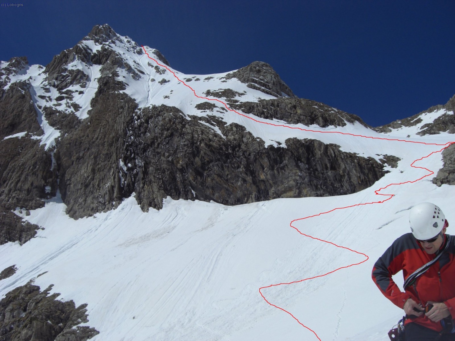 La via de ascensi&oacute;n, en rojo.