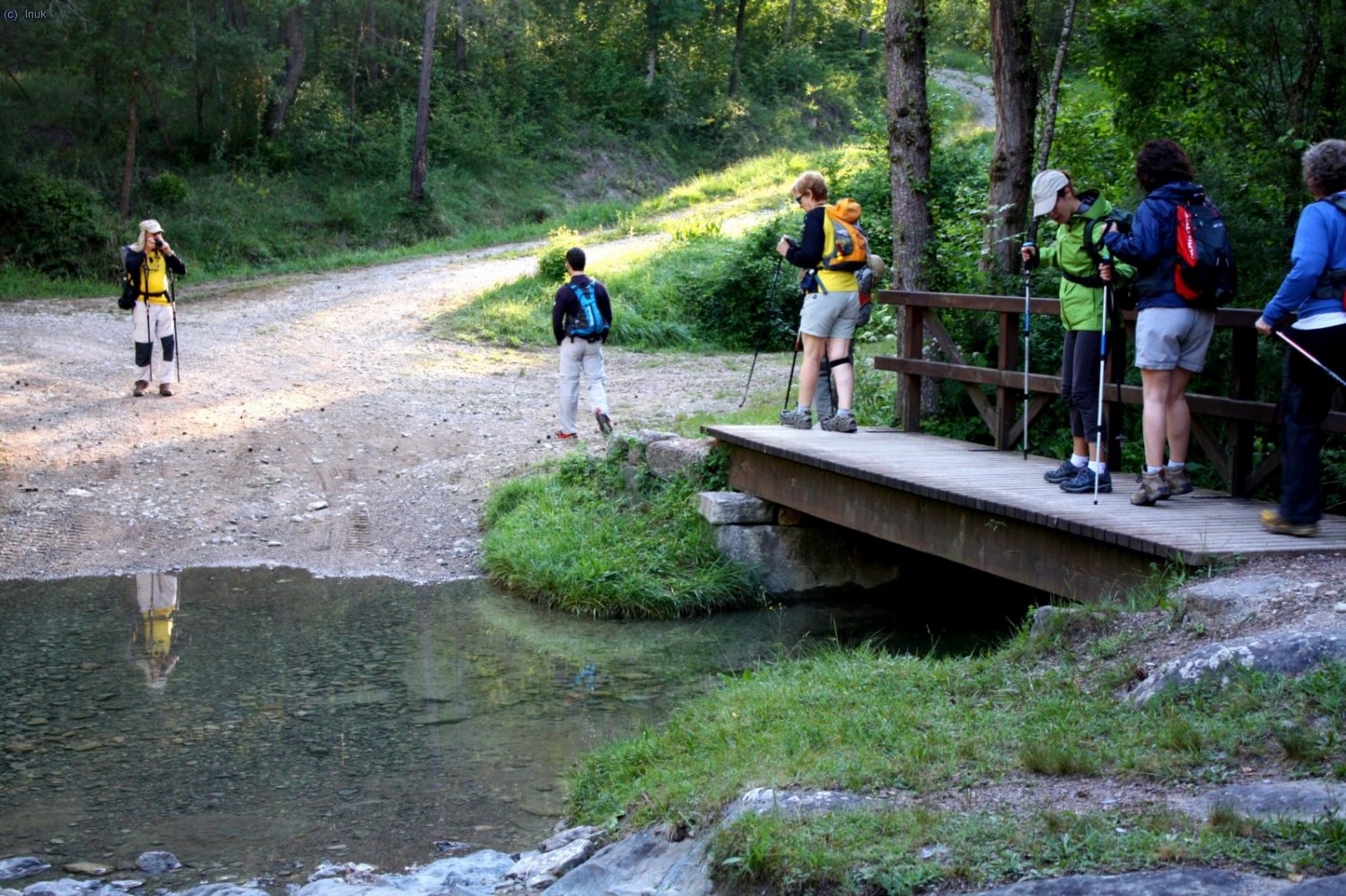 pasamos la riera de la solana por el puente de madera y cogeremos el camino que se ve.