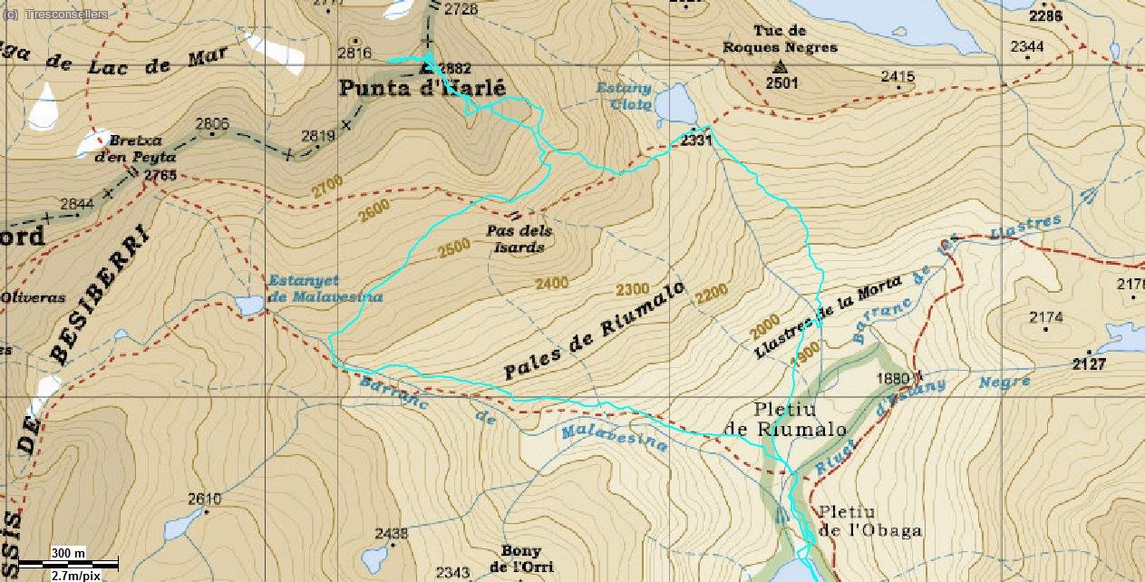 El track del GPS desde el Pletiu del Riumalo plasmat al mapa. Gracies a tots per la sortida tan magn&iacute;fica que hem fet plegats en el dia d