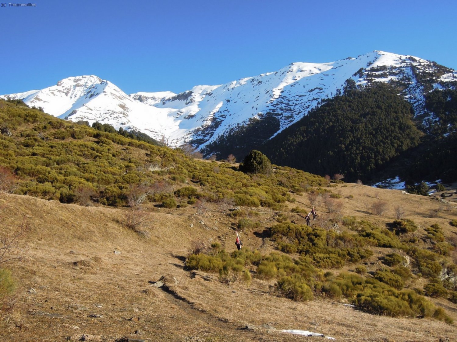 Sortim una mica tard, son les 10, a veure si la neu transforma una mica al baixar. De moment ens toca un llarg porteig.