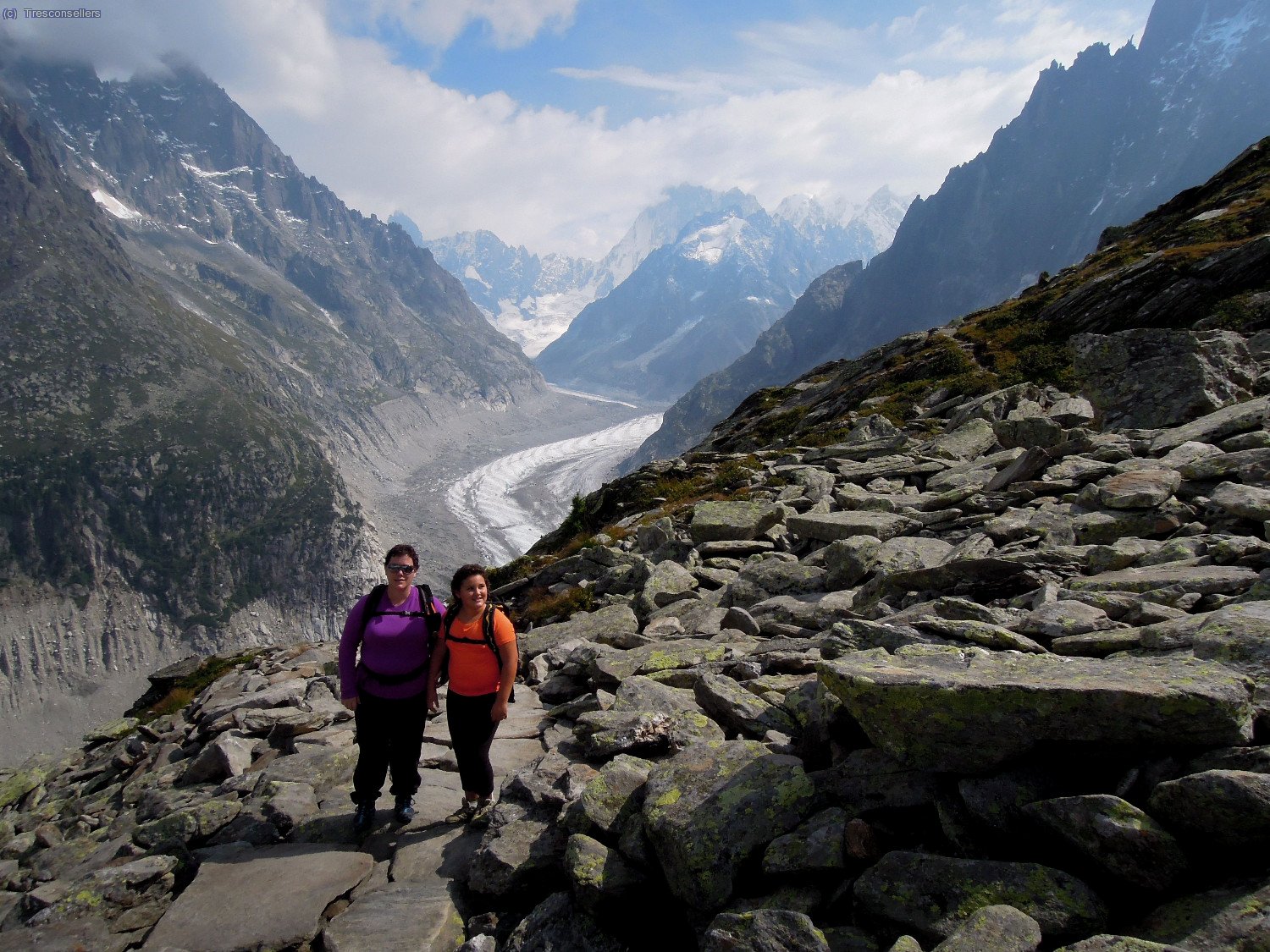 Dona i nena amb la Mer de Glace, quina pena com recula.