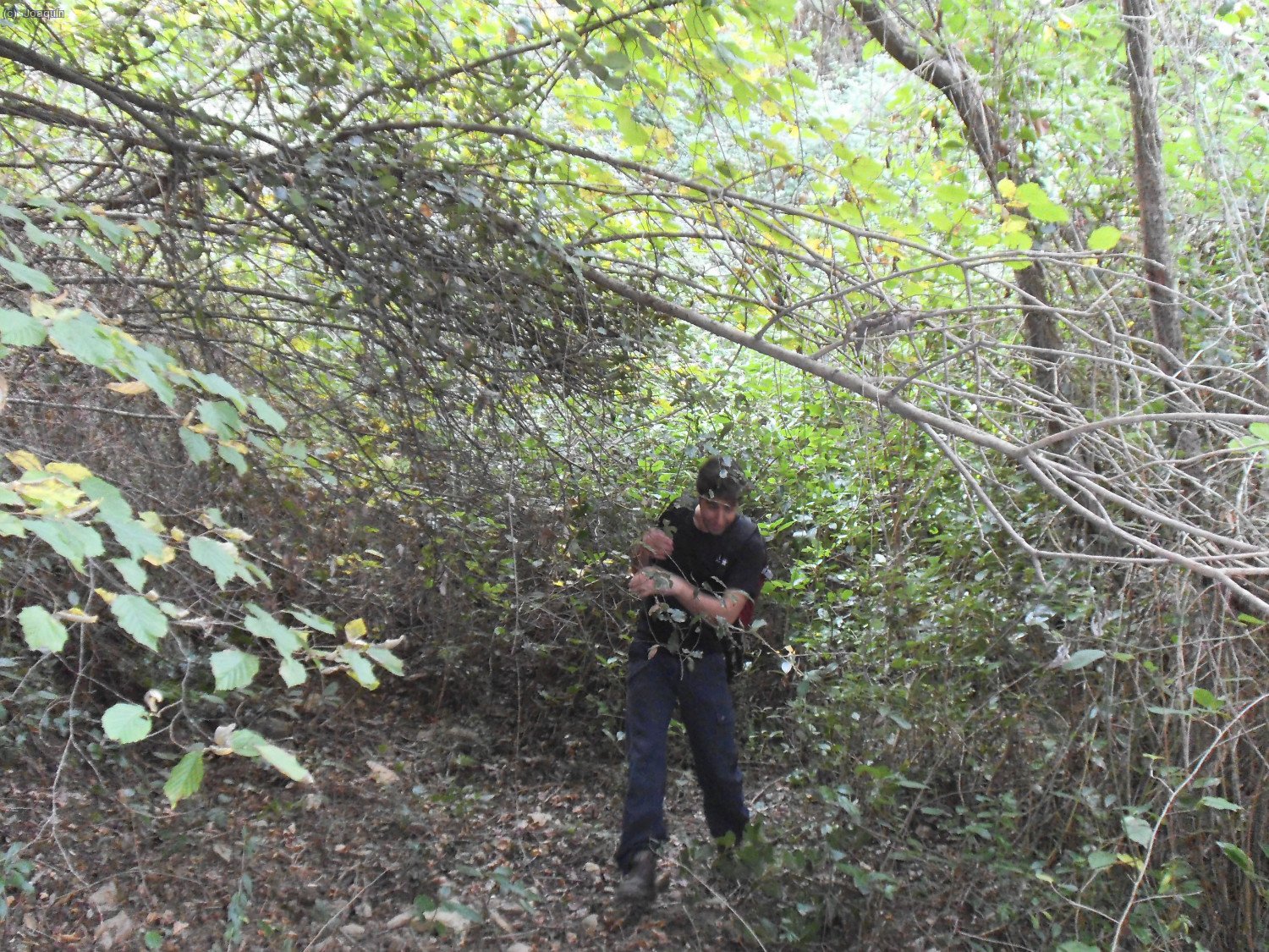 Fran saliendo de una senda enmara&ntilde;ada y abandonada
