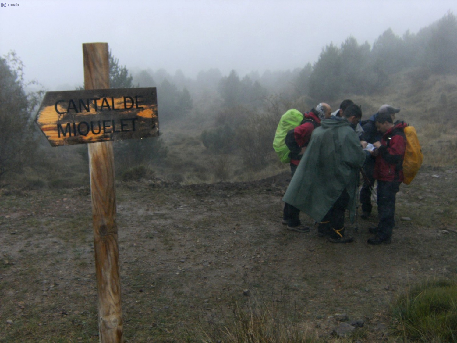 Cruce de caminos y sendas con cartel se&ntilde;alizador &iquest;hac&iacute;a donde ir?