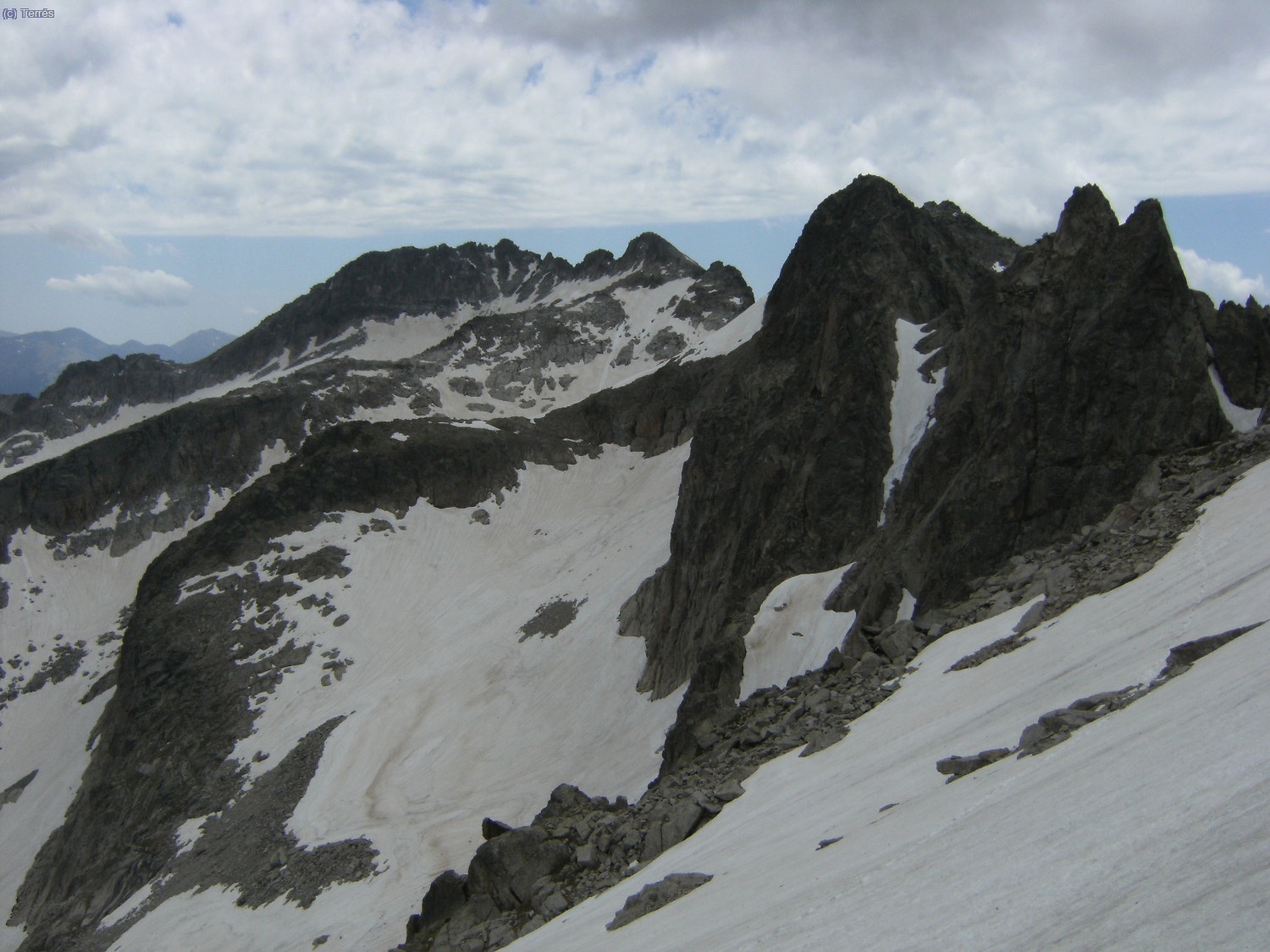 A la derecha la espectacular cresta de Besiberri y al fondo el Comaloformo. 