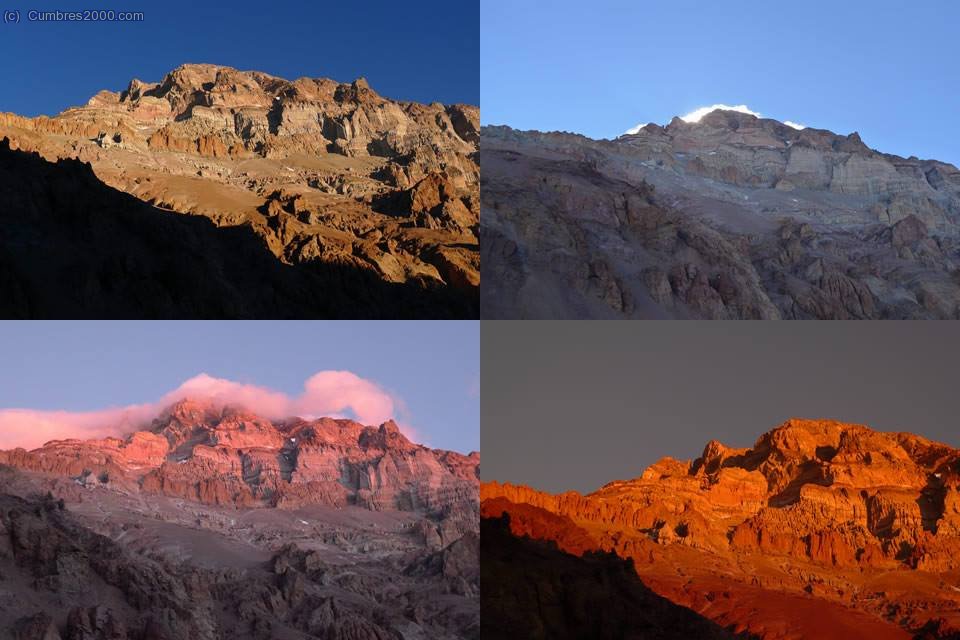 Aconcagua: El Aconcagua a diferentes horas del dia